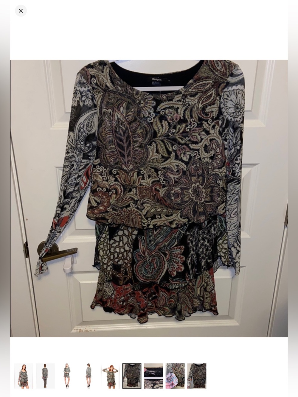 Desigual Black Multi Paisley Floral Long-Sleeve Tiered Dress